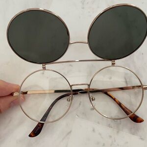 Unique Round Gold Frame Sunglasses and Clear Glasses